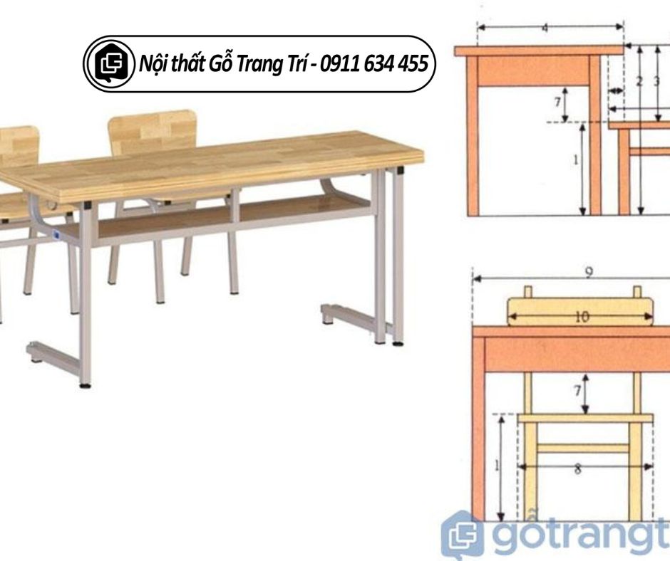 Kích thước bàn học 2 người phù hợp cho diện tích nhỏ